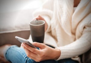 Resident using mobile device